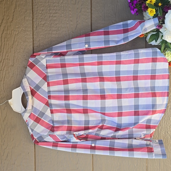 Eddie Bauer Plaid Lightweight Long Sleeve Shirt Red Blue Gray Medium M - Picture 5 of 8